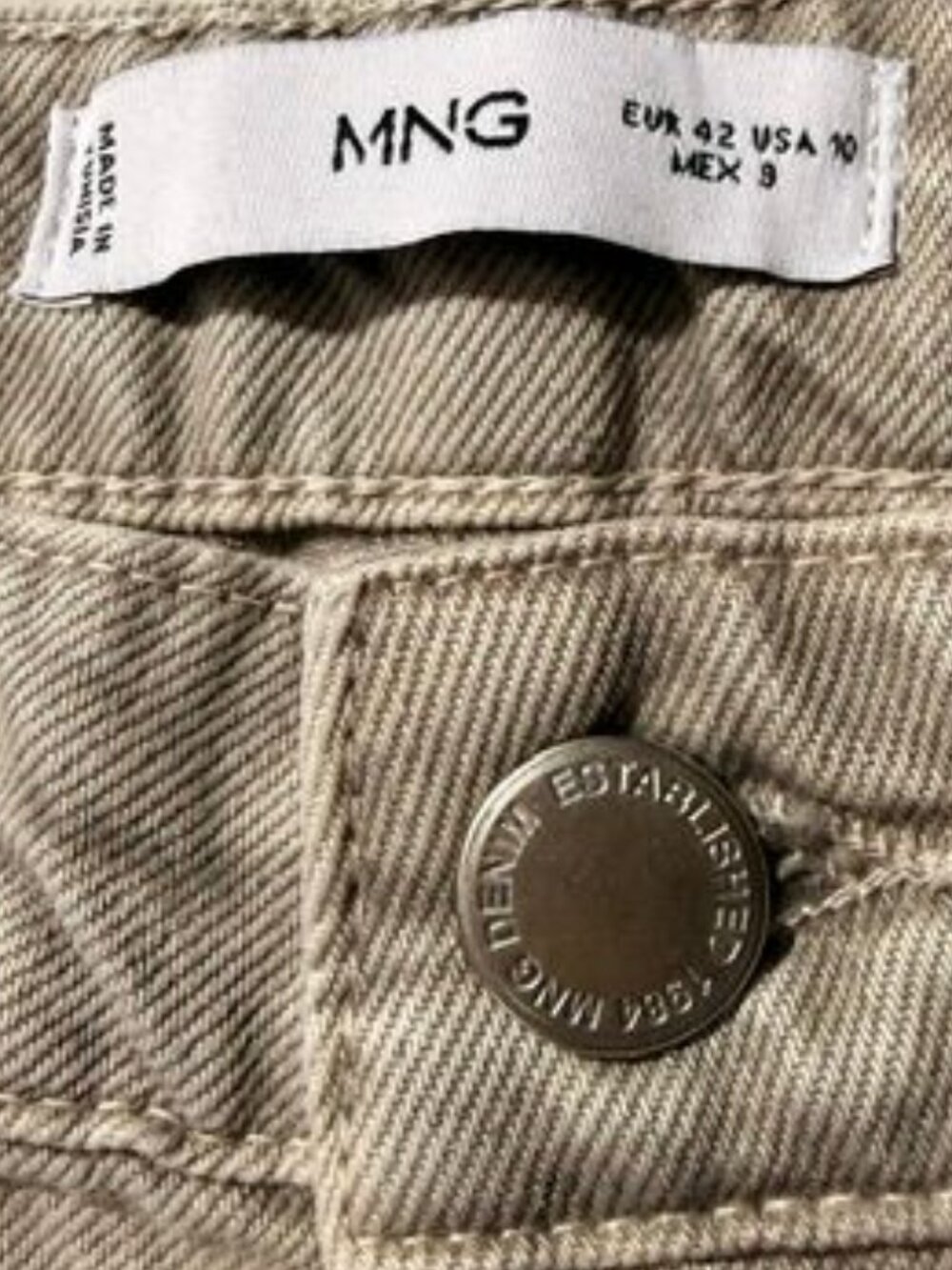 Mango Tan Straight Leg Front Seamed Mid Rise 100% Cotton Jean - Picture 13 of 14